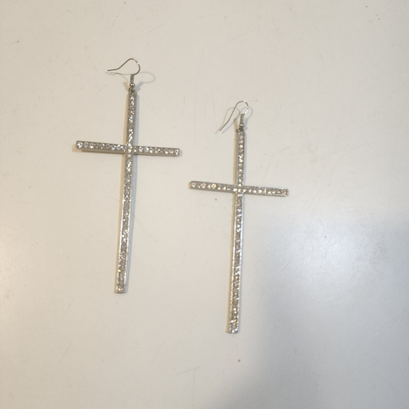 Silver Cross Dangle Earrings - Picture 4 of 6